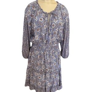 Lovestitch Mini Dress Women's Medium Gray Purple Floral Classic Bohemian Flowy